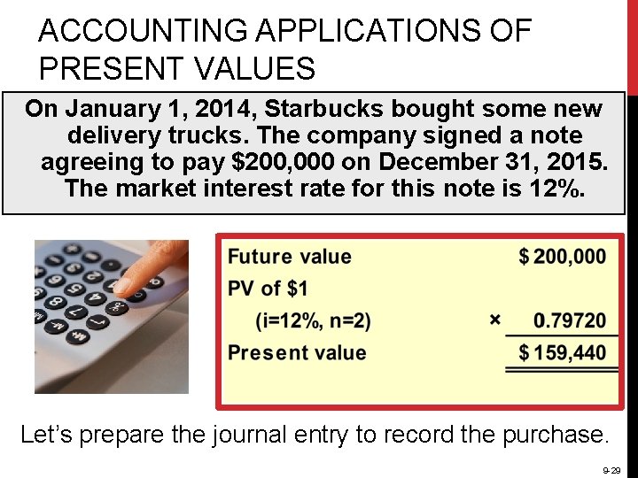 ACCOUNTING APPLICATIONS OF PRESENT VALUES On January 1, 2014, Starbucks bought some new delivery