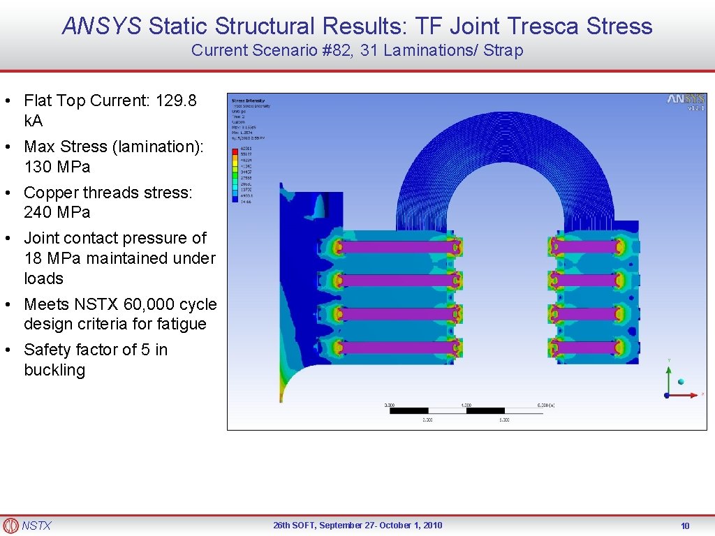 ANSYS Static Structural Results: TF Joint Tresca Stress Current Scenario #82, 31 Laminations/ Strap
