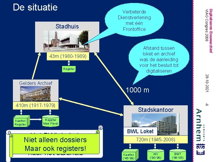 Stadhuis Verbeterde Dienstverlening met één Frontoffice Afstand tussen loket en archief was de aanleiding