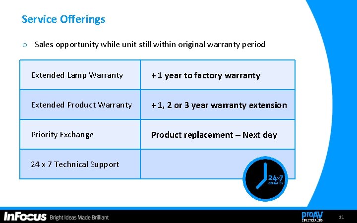 Service Offerings o Sales opportunity while unit still within original warranty period Extended Lamp