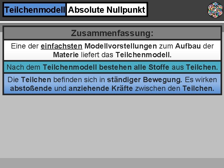 Teilchenmodell Absolute Nullpunkt Zusammenfassung: Eine der einfachsten Modellvorstellungen zum Aufbau der Materie liefert das