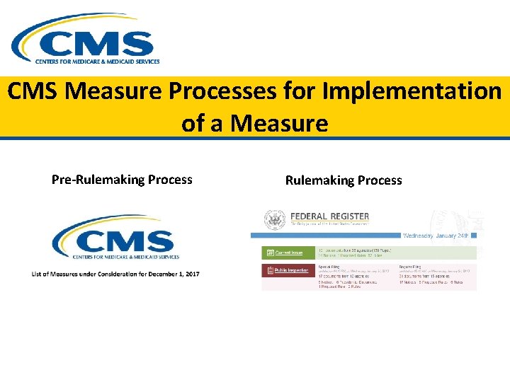 CMS Measure Processes for Implementation of a Measure Pre-Rulemaking Process 