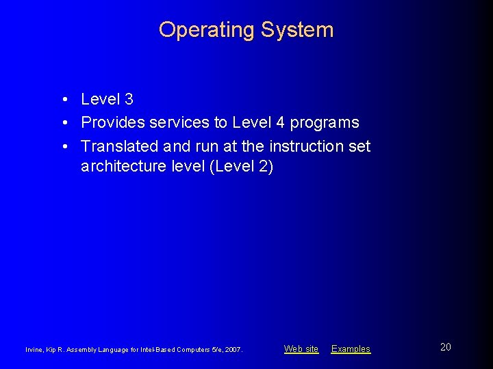 Operating System • Level 3 • Provides services to Level 4 programs • Translated