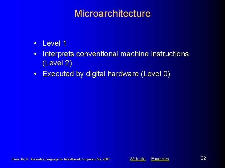 Microarchitecture • Level 1 • Interprets conventional machine instructions (Level 2) • Executed by