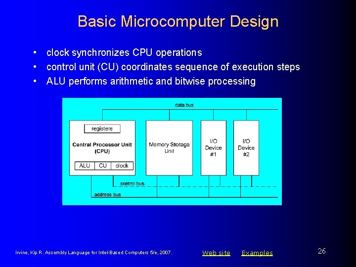 Basic Microcomputer Design • clock synchronizes CPU operations • control unit (CU) coordinates sequence