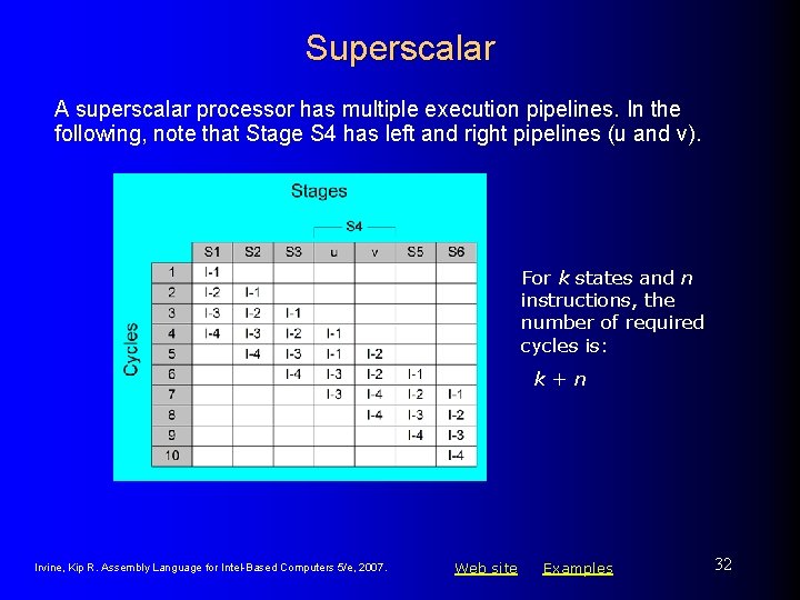 Superscalar A superscalar processor has multiple execution pipelines. In the following, note that Stage