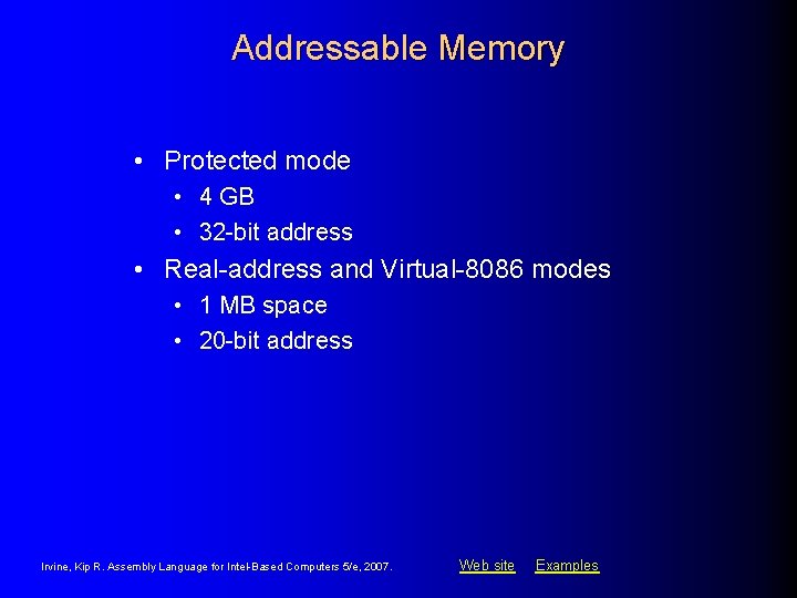 Addressable Memory • Protected mode • 4 GB • 32 -bit address • Real-address