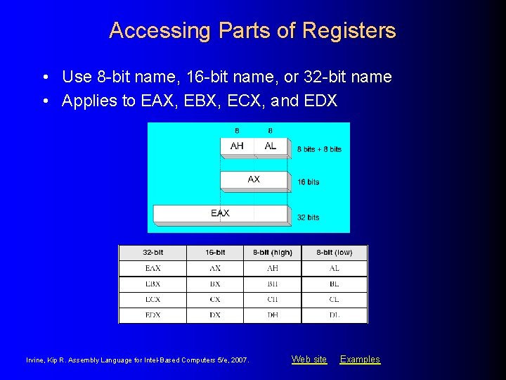 Accessing Parts of Registers • Use 8 -bit name, 16 -bit name, or 32