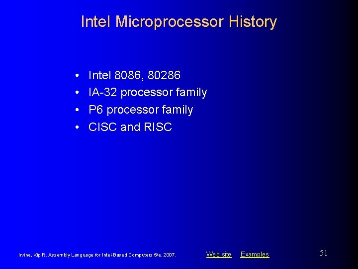 Intel Microprocessor History • • Intel 8086, 80286 IA-32 processor family P 6 processor