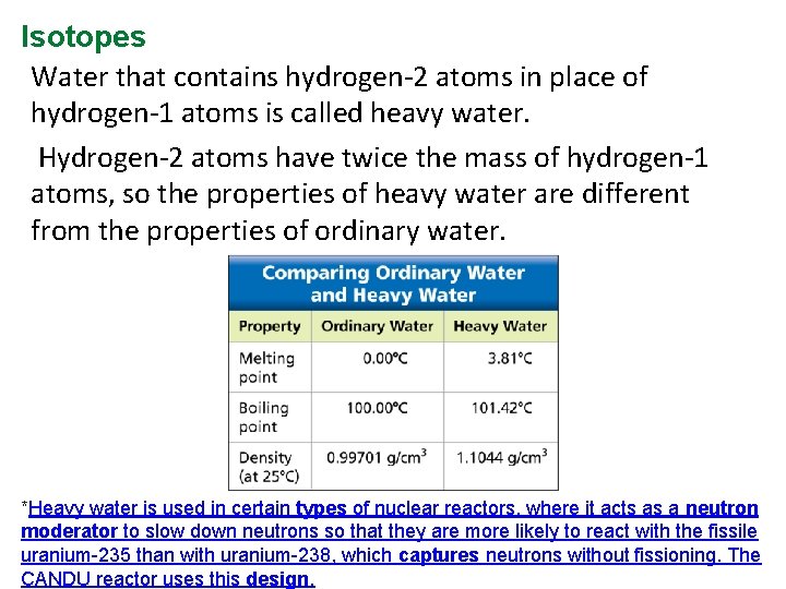 Isotopes Water that contains hydrogen-2 atoms in place of hydrogen-1 atoms is called heavy