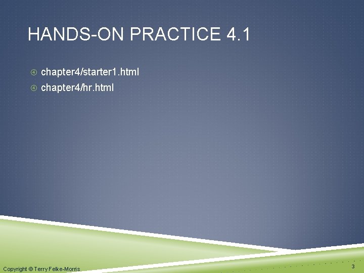 HANDS-ON PRACTICE 4. 1 chapter 4/starter 1. html chapter 4/hr. html Copyright © Terry