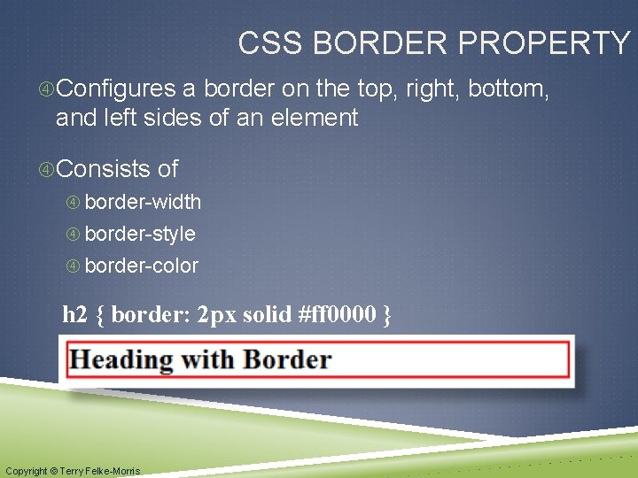 CSS BORDER PROPERTY Configures a border on the top, right, bottom, and left sides