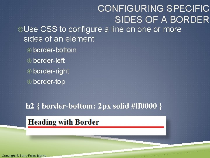 CONFIGURING SPECIFIC SIDES OF A BORDER Use CSS to configure a line on one