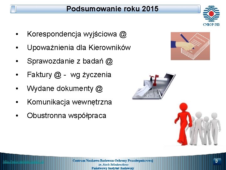 Podsumowanie roku 2015 • Korespondencja wyjściowa @ • Upoważnienia dla Kierowników • Sprawozdanie z