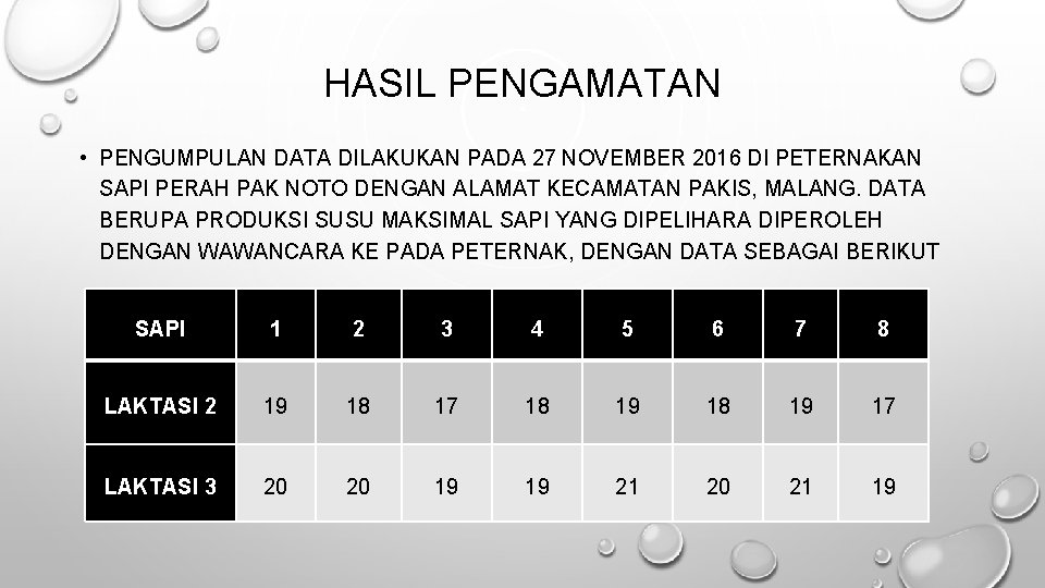 HASIL PENGAMATAN • PENGUMPULAN DATA DILAKUKAN PADA 27 NOVEMBER 2016 DI PETERNAKAN SAPI PERAH