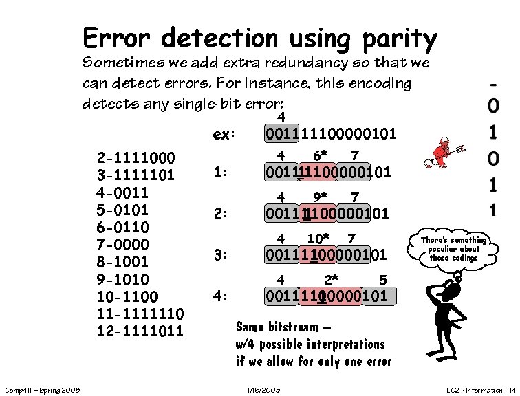 Error detection using parity Sometimes we add extra redundancy so that we can detect