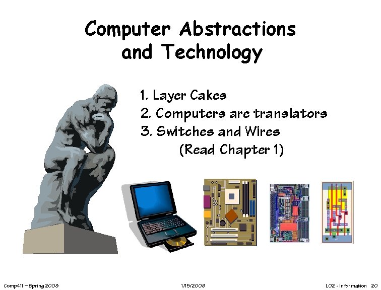 Computer Abstractions and Technology 1. Layer Cakes 2. Computers are translators 3. Switches and