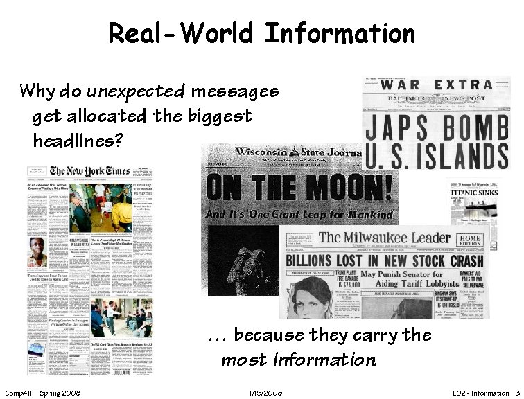 Real-World Information Why do unexpected messages get allocated the biggest headlines? … because they