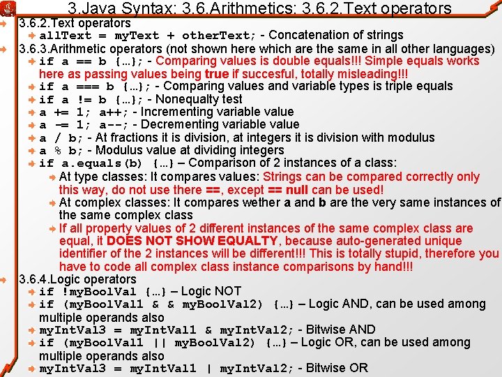 3. Java Syntax: 3. 6. Arithmetics: 3. 6. 2. Text operators all. Text =