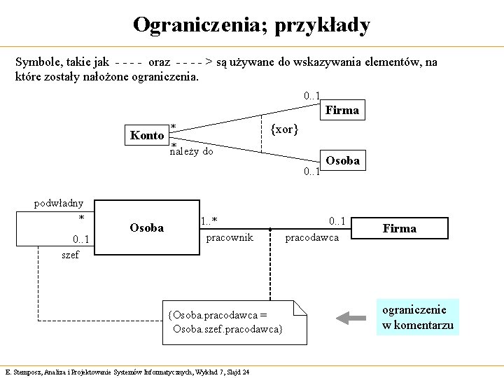 Ograniczenia; przykłady Symbole, takie jak - - oraz - - > są używane do