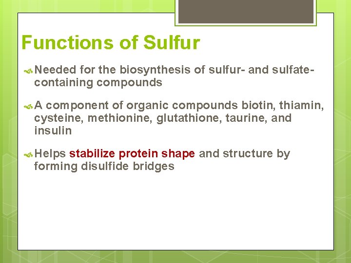 Functions of Sulfur Needed for the biosynthesis of sulfur- and sulfatecontaining compounds A component