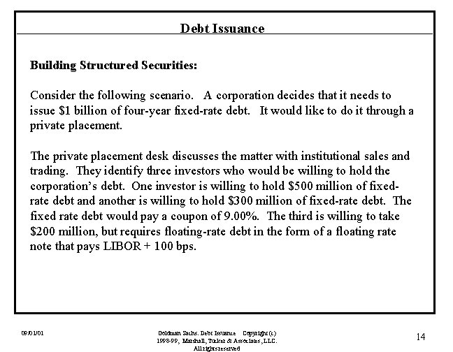 Debt Issuance Building Structured Securities: Consider the following scenario. A corporation decides that it