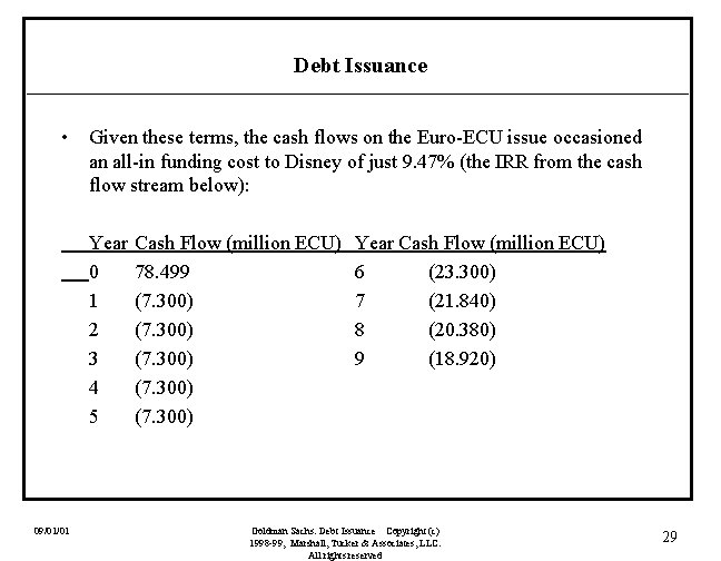 Debt Issuance • Given these terms, the cash flows on the Euro-ECU issue occasioned