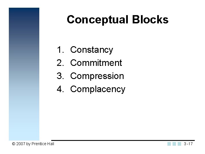 Conceptual Blocks 1. 2. 3. 4. © 2007 by Prentice Hall Constancy Commitment Compression