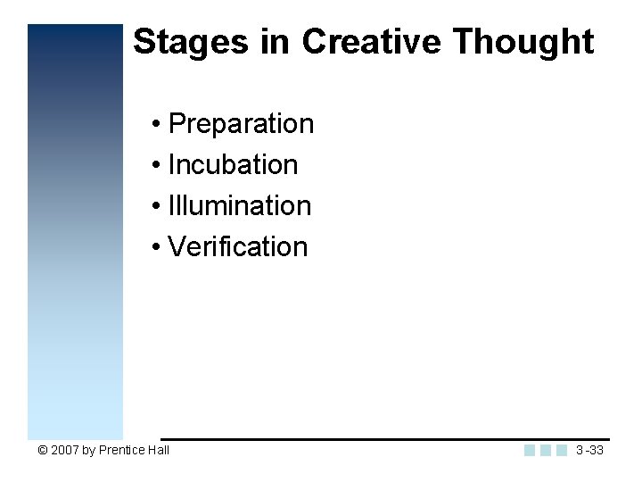 Stages in Creative Thought • Preparation • Incubation • Illumination • Verification © 2007