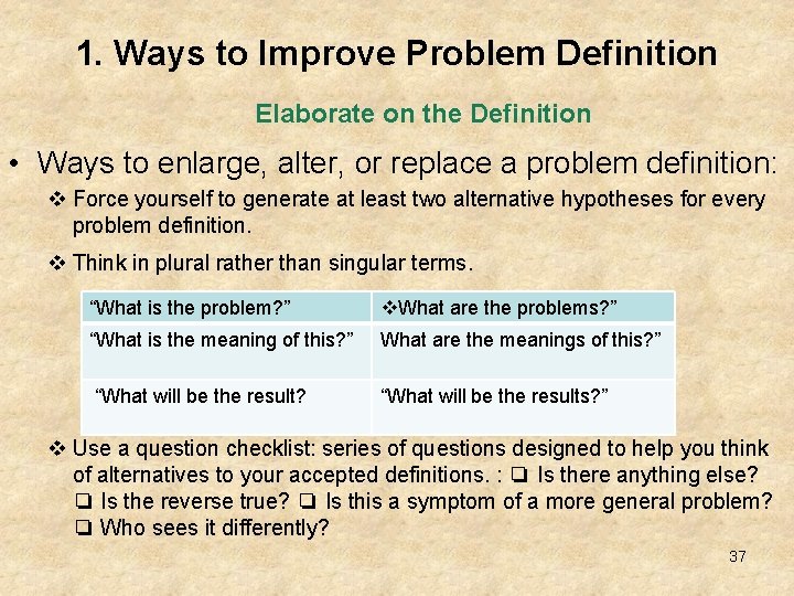 1. Ways to Improve Problem Definition Elaborate on the Definition • Ways to enlarge,