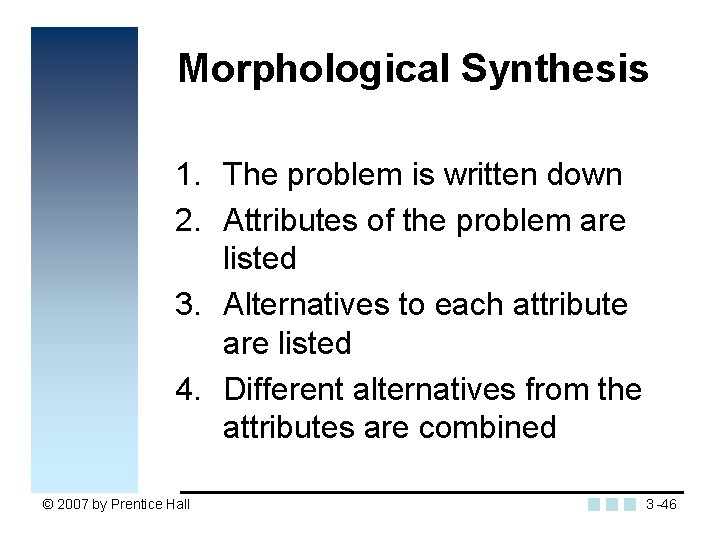 Morphological Synthesis 1. The problem is written down 2. Attributes of the problem are