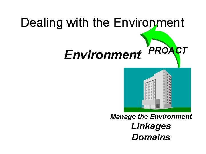 Dealing with the Environment PROACT Manage the Environment Linkages Domains 