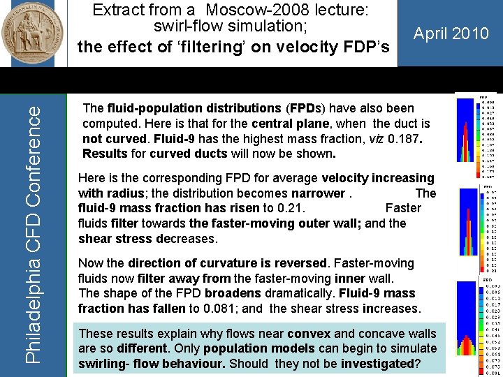 Philadelphia CFD Conference Extract from a Moscow-2008 lecture: swirl-flow simulation; the effect of ‘filtering’