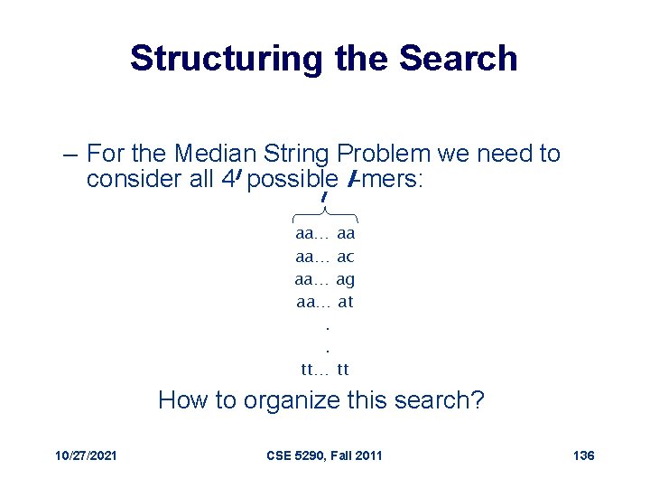 Structuring the Search – For the Median String Problem we need to consider all