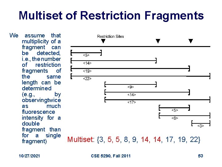 Multiset of Restriction Fragments We assume that multiplicity of a fragment can be detected,