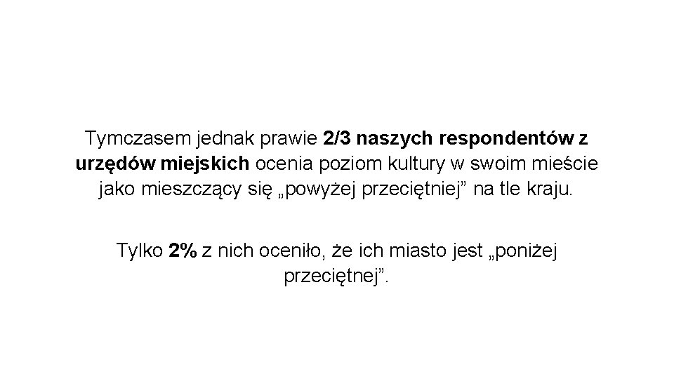 Tymczasem jednak prawie 2/3 naszych respondentów z urzędów miejskich ocenia poziom kultury w swoim