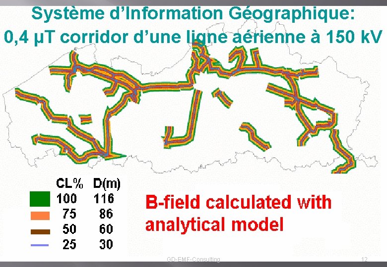 Système d’Information Géographique: 0, 4 µT corridor d’une ligne aérienne à 150 k. V