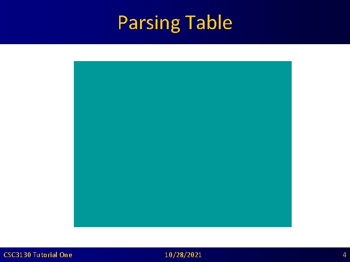 Parsing Table CSC 3130 Tutorial One 10/28/2021 4 