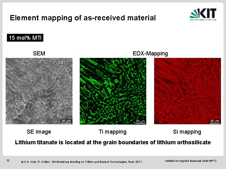 Element mapping of as-received material 15 mol% MTi SEM SE image EDX-Mapping Ti mapping