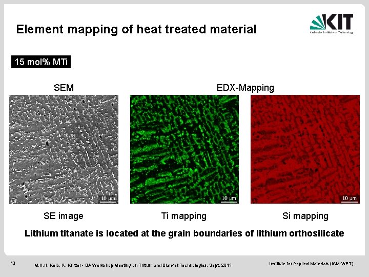 Element mapping of heat treated material 15 mol% MTi SEM SE image EDX-Mapping Ti