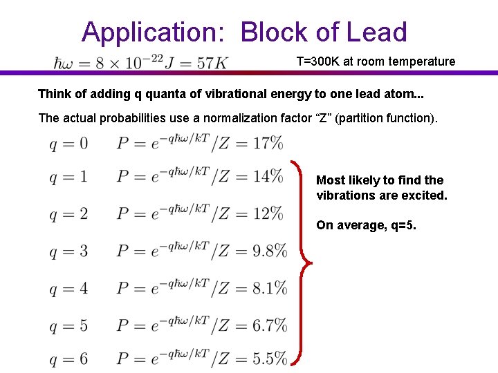 Application: Block of Lead T=300 K at room temperature Think of adding q quanta