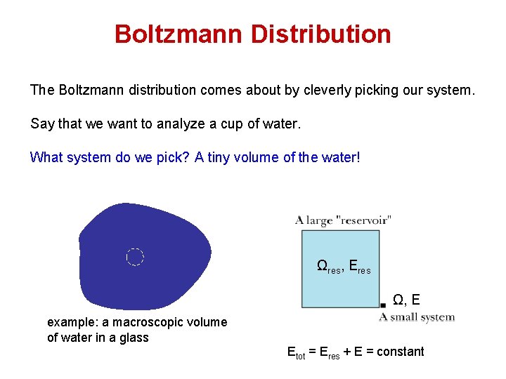 Boltzmann Distribution The Boltzmann distribution comes about by cleverly picking our system. Say that