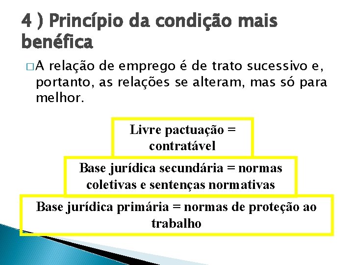 4 ) Princípio da condição mais benéfica �A relação de emprego é de trato