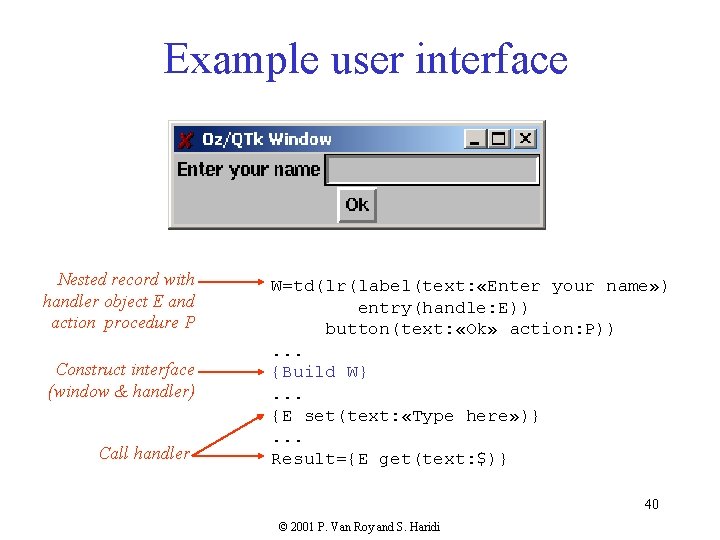 Example user interface Nested record with handler object E and action procedure P Construct