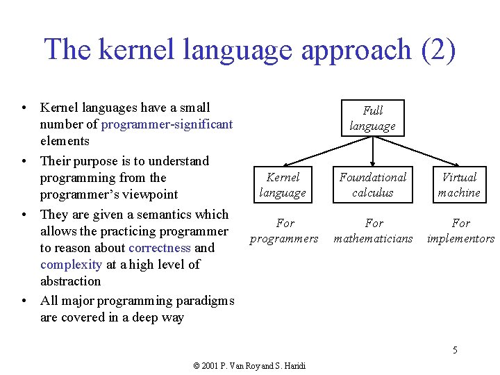 The kernel language approach (2) • Kernel languages have a small number of programmer-significant