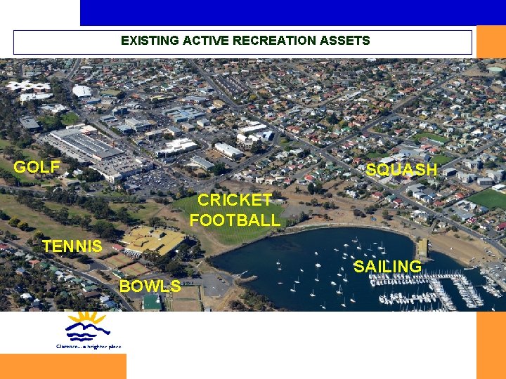 EXISTING ACTIVE RECREATION ASSETS GOLF SQUASH CRICKET FOOTBALL TENNIS SAILING BOWLS 