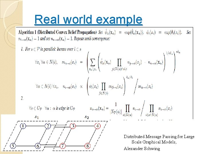 Real world example Distributed Message Passing for Large Scale Graphical Models, Alexander Schwing 