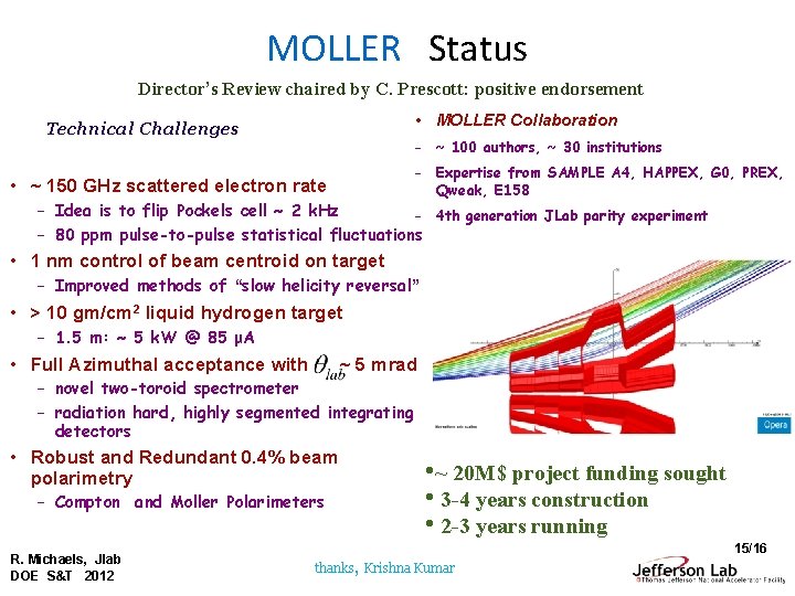 MOLLER Status Director’s Review chaired by C. Prescott: positive endorsement • MOLLER Collaboration Technical