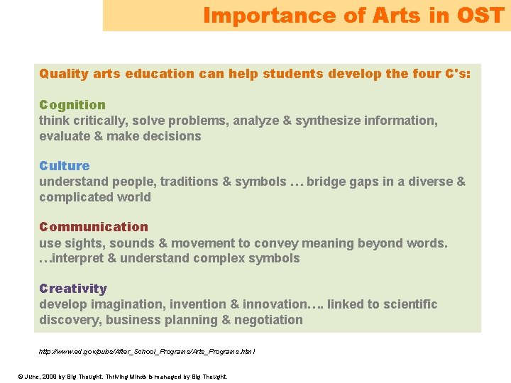 Importance of Arts in OST Quality arts education can help students develop the four