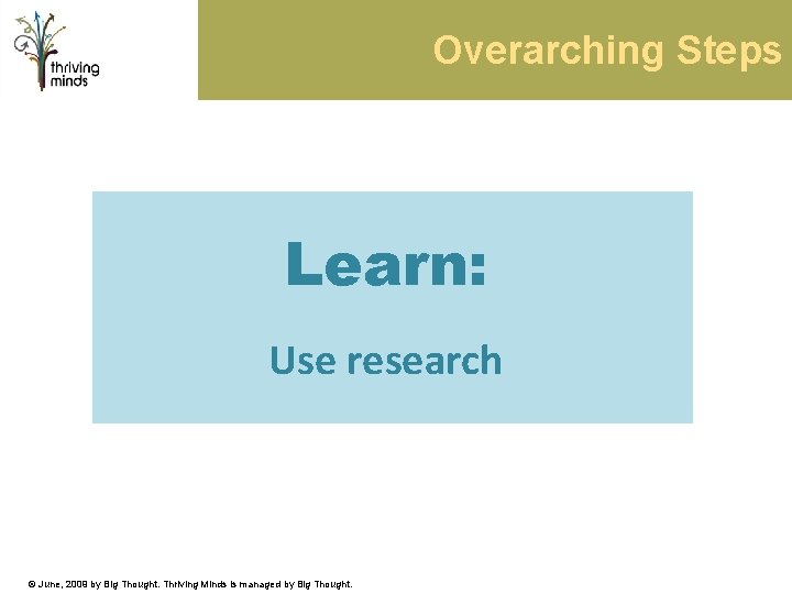 Overarching Steps Learn: Use research © June, 2009 by Big Thought. Thriving Minds is